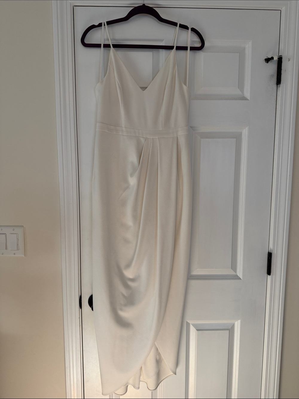 BHLDN Cream Midi Slip Dress with Draped Front